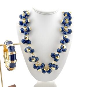 J. Crew Necklace and Bracelet Set in Navy Blue and Gold Tone